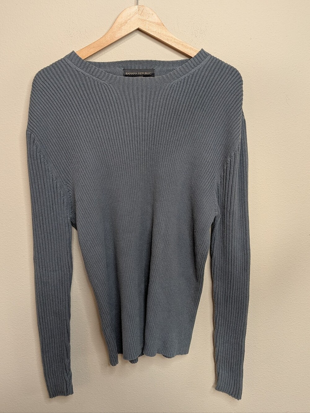 Banana Republic 100% Cotton Ribbed Crewneck‎ Sweater Slate Blue XL Vintage